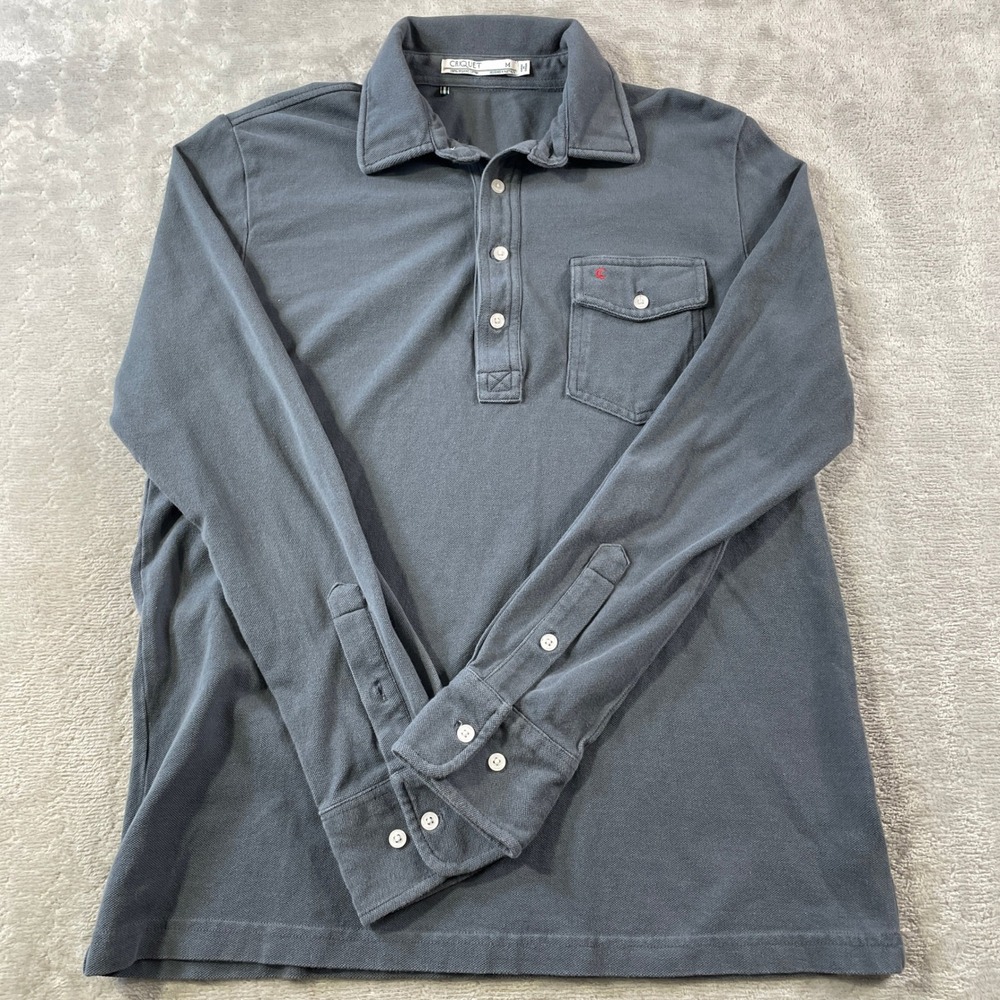 Criquet Polo Shirt Mens MediumGray Organic Long Sleeve Fall Office Casual Preppy
